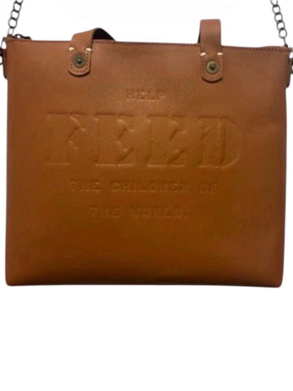 FEED Brown Leather Crossbody + Chain Strap Help Feed the Children of the World